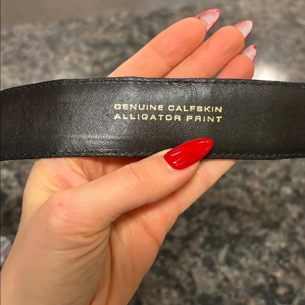 ViCENZA SPORT genuine calfskin alligator print Elegant Black Leather Belt silver